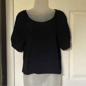 LOFT Classic Black Scoop Neck Cropped Blouse